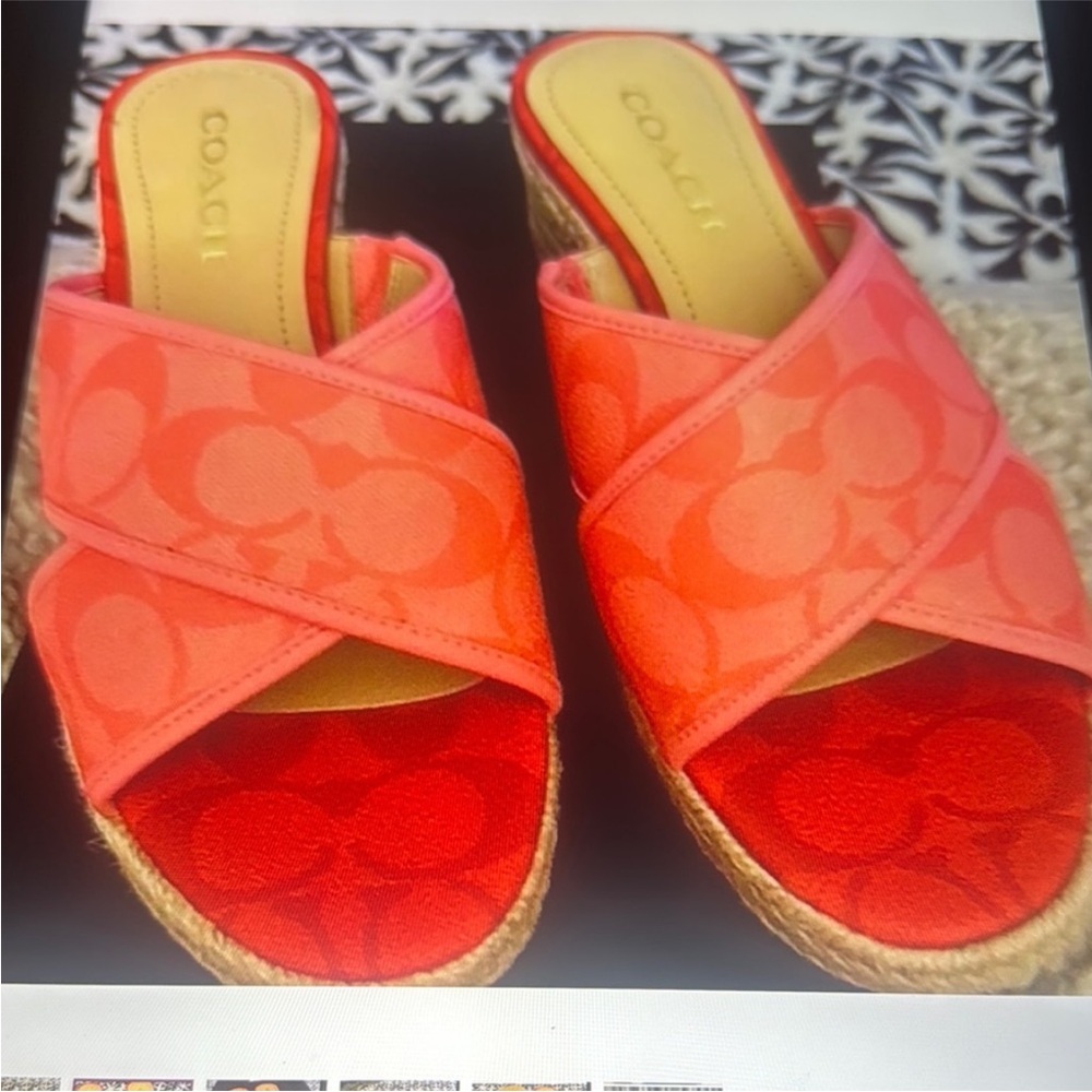 Coach Women's Orange and Red Espadrille Sandals